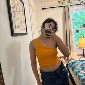 Urban Outfitters Asymmetrical Orange Yellow Crop Tank Top - 95% cotton